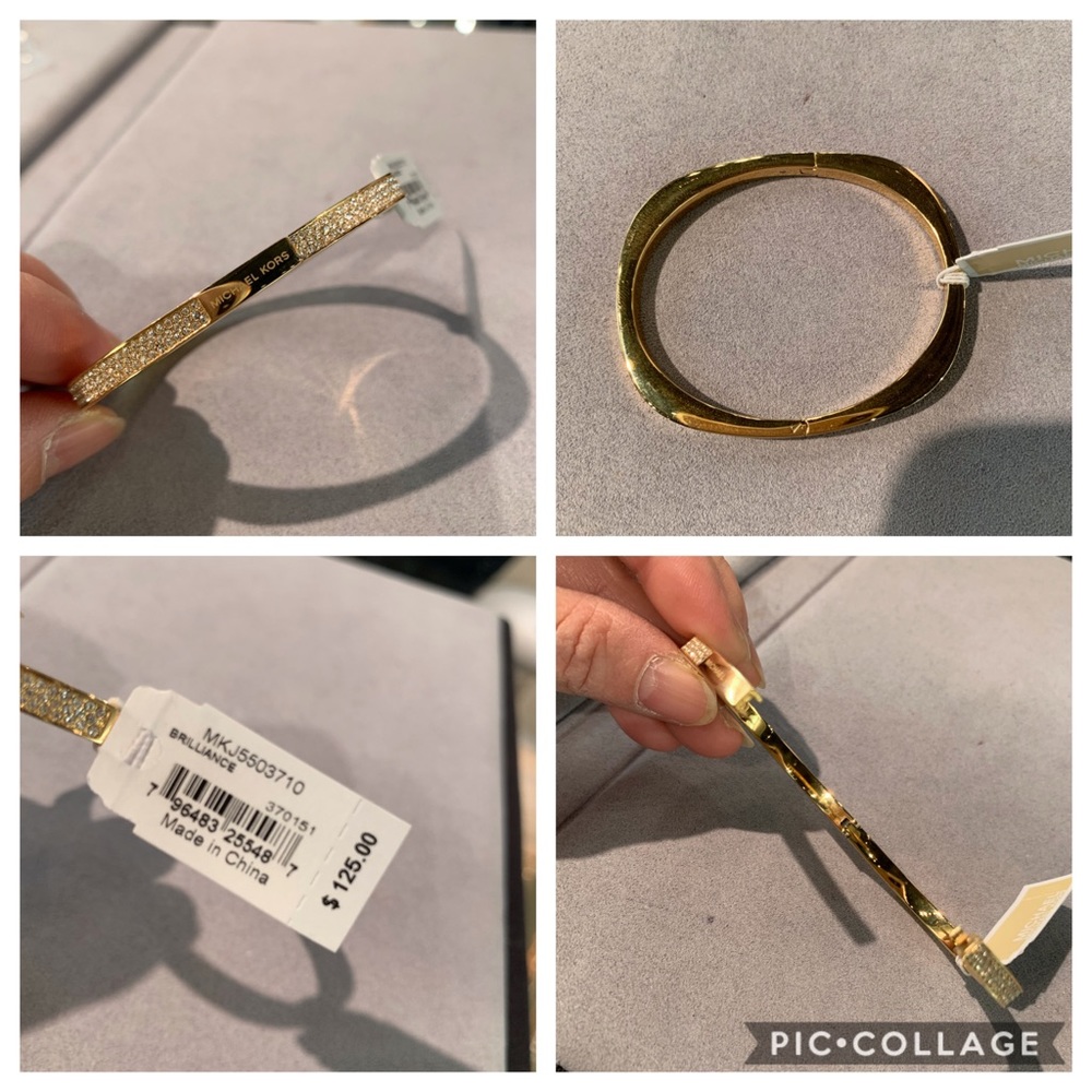 Michael Kors Pave Logo Hinged Bangle Bracelet - Gold